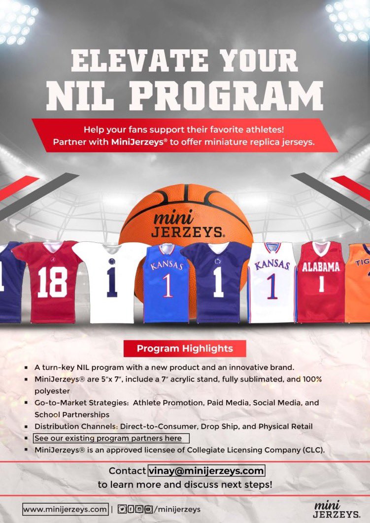 Elevate Your Name, Image & Likeness (NIL) Program! 🚀 🚀 🚀 

Are you ready to empower your student athletes like never before? 🔥 Join forces w/MiniJerzeys® for an exciting Name, Image, & Likeness (NIL) Program! 🏆 @NJSIAA @ohioiaaa @JamieTallman2 @OiaaaOklahoma @SecVAthletics