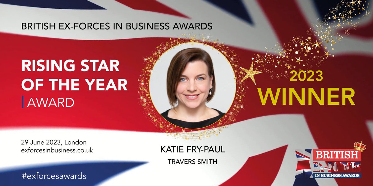 exforcesawards's tweet photo. The first award of this evening goes to Katie Fry-Paul of Travers Smith, the 2023 Rising Star of the Year, sponsored by @KierGroup. Well done Katie! #exforcesawards https://t.co/oczzbHeLaY