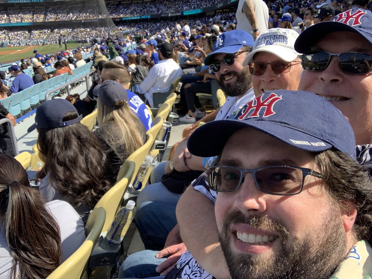 BobBeamer63's tweet photo. @StephenKing My son and I rocking our Yankees Hater caps when they played the Dodgers a few weeks ago (along with my other son and my dad). Our favorite team is the Dodgers. Our second favorite team is whoever is playing the Yankees (or Giants). Go Dodgers (and Sox)! https://t.co/eZWuKzMIpu