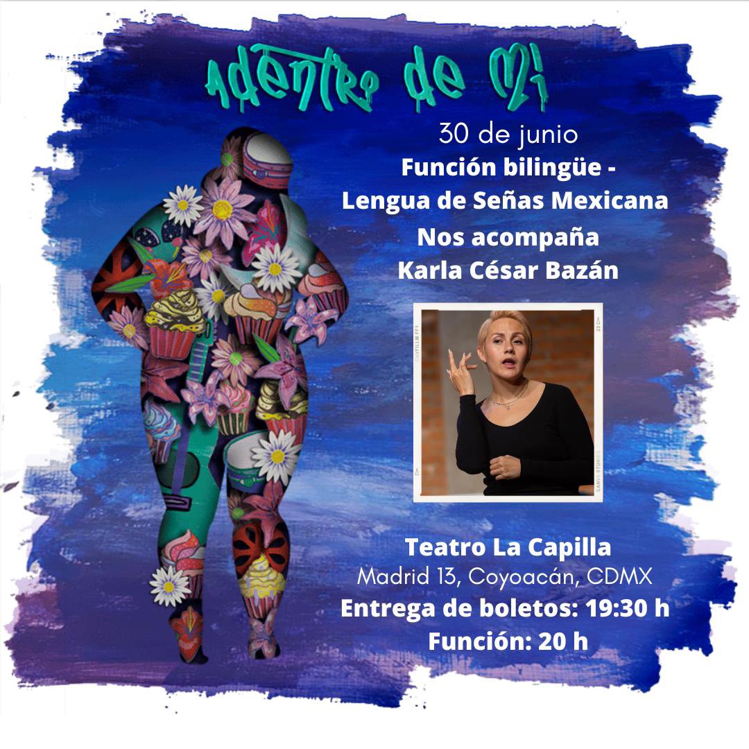 SenoritaImpro's tweet photo. ADENTRO DE MÍ es una obra de teatro que se pronuncia en contra de la #gordofobia. Mañana además será una función #bilingüe , será en español y #LSM (lengua de señas mexicana). A las 8 pm en el @LaCapillaTeatro https://t.co/BmaUUnFKKw