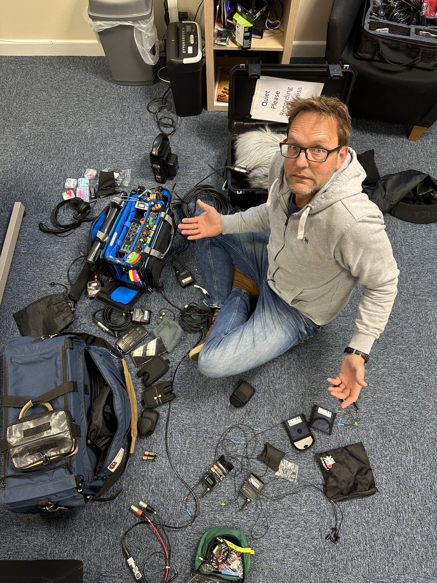 CAPTION COMPETITION: Tim sorting out sound kit for a recent shoot! What should the caption be? #soundrecording #videoproduction #soundengineer #solo16broadcast