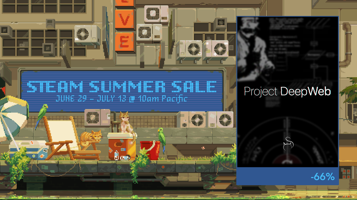 nightcatstudios's tweet photo. Oh, look at that! #ProjectDeepWeb is on #SteamSummerSale2023!!! Cool, right?
And look at all these cute cats on a promo art! 
Well done, @Steam!

https://t.co/MyZvgO2dBh

#indiedev #gamedev #indiegames #madewithunitiy #sale https://t.co/22cVia4VPU