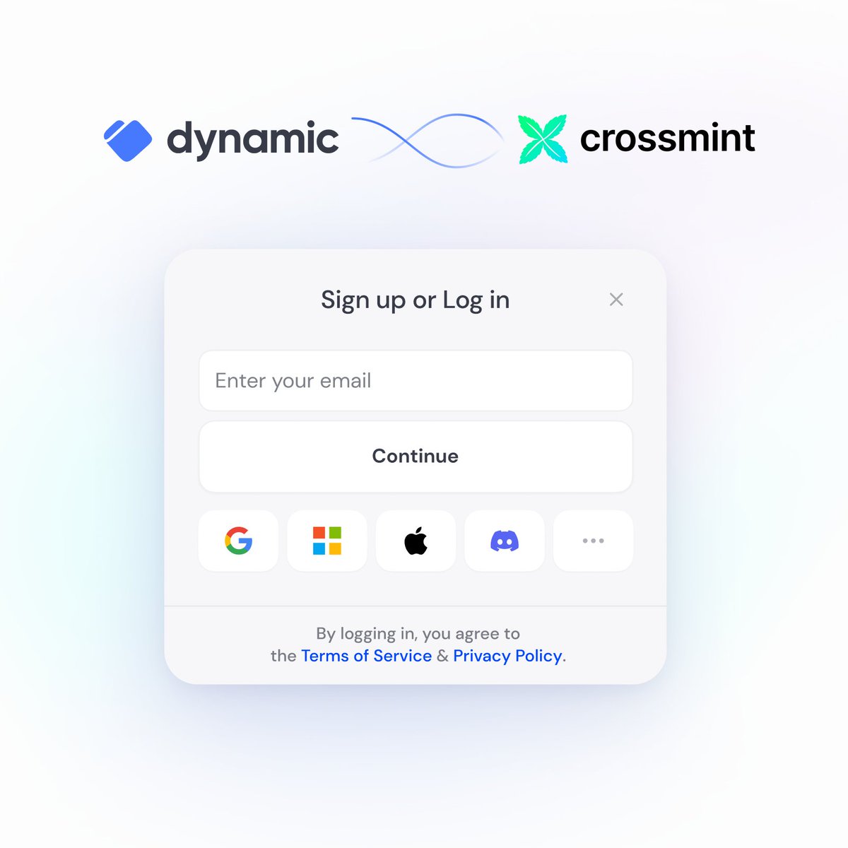 crossmint's tweet photo. 1/ @crossmint joins forces with @dynamic_xyz to build the most seamless web3 onboarding experience, combining Dynamic's powerful auth with Crossmint's invisible wallets 🥳

For users: get a wallet in seconds using your email. No passphrases or complicated tx approval prompts. https://t.co/KWOxXqYgRz