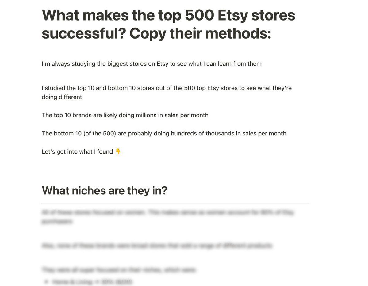 I spent hours studying the top 500 Etsy stores so you don't have to

I created a doc with all of their secrets for you to learn from:

🚀 Their niche
🚀 Their pricing
🚀 HOW they get sales

Like, RT + Comment "etsy" and I'll DM you the document for FREE

(must be following me)
