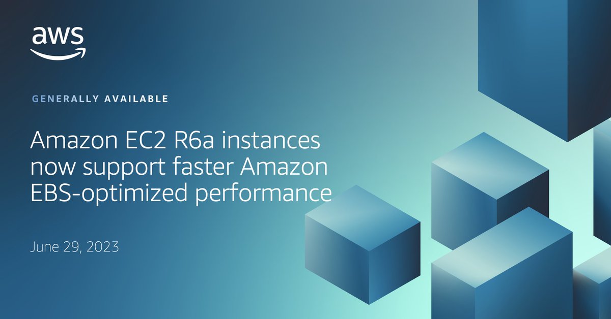 #AmazonEC2 R6a instances, powered by #AMD processors, now support faster #AmazonEBS-optimized performance. Max Amazon EBS IOPS has increased 60% on the 32xlarge instance size & 50% on all other sizes for R6a. Learn more today: go.aws/3PzRBng