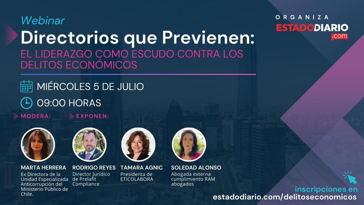📌¡NUEVO WEBINAR!
La Ley de Responsabilidad Penal de las Personas Jurídicas ampliará el catálogo de delitos | Los directorios tienen un rol preponderante en la implementación de programas de compliance y en la prevención de estos delitos

Inscripciones 👇
estadodiario.com/delitoseconomi…