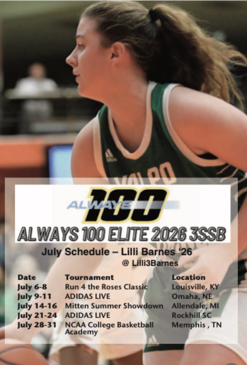 Lilli3Barnes's tweet photo. Looking forward to July with @100elite2026 @vjhAlways100 https://t.co/A45kGx72zI