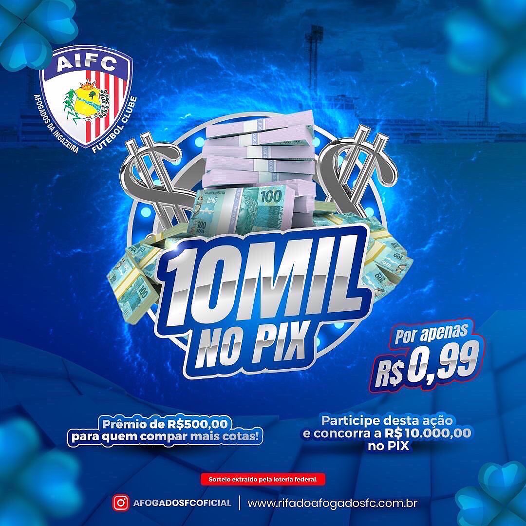 Sabia que com menos de 1 Real, você pode ganhar R$ 10Mil.💰

É isso mesmo!
Com apenas 0,99 centavos você concorre a R$ 10Mil!!!🤩

É a Rifa do Afogados da Ingazeira FC🦉🇫🇷

Acesse: rifadoafogadosfc.com.br 
E garanta os seus bilhetes. 📲

O maior comprador leva R$ 500!🤑