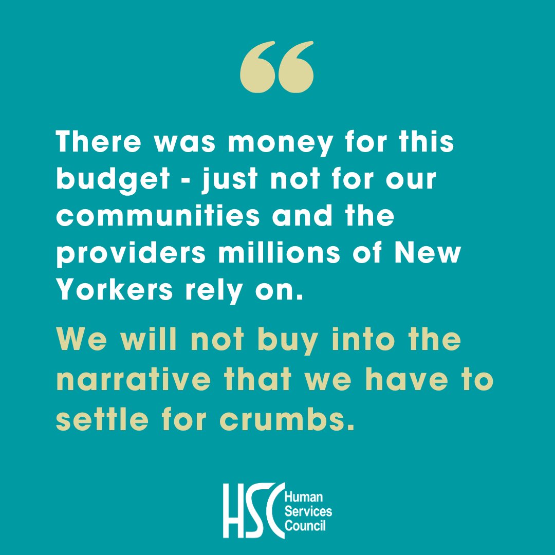 HSC_NY's tweet photo. Let’s be clear - the City budget released today is not a just budget.

A $40 million workforce enhancement for human services workers, growing to $90 million in FY25, is far below what we demanded - and far below what human services workers need and deserve.

STATEMENT: https://t.co/QPZr60vIMG