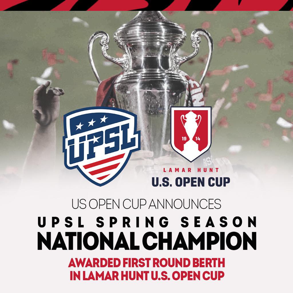 UPSLsoccer's tweet image. 🚨🚨 *BREAKING NEWS*🚨🚨

@opencup and the United Premier Soccer League are pleased to announce that beginning this year, the UPSL Spring Season National Champions will be awarded a Firsr Round berth in the prestigious Lamar Hunt U.S. Open Cup competition.
