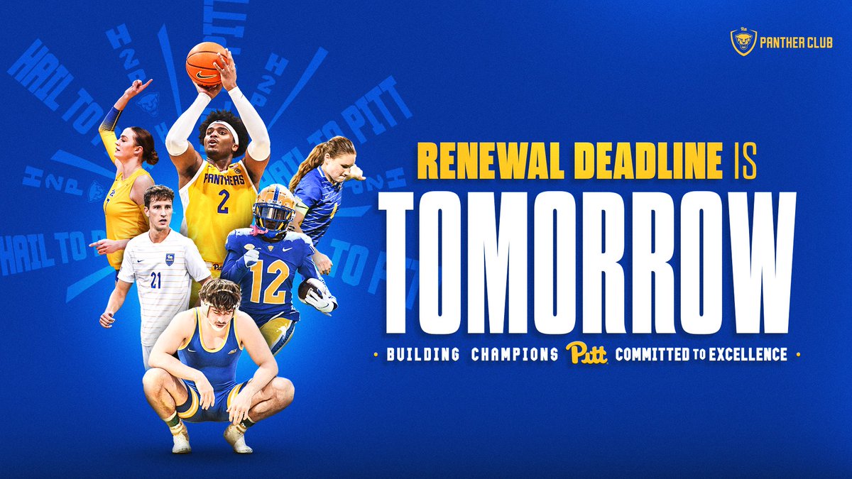 Pitt_ATHLETICS's tweet photo. This past year was one of the most successful years in Pitt Athletics history and the support of Panther Club members played a huge role. 

Renew your membership before tomorrow’s deadline to continue supporting our student-athletes! 

➡️ https://t.co/z5i3LvhRsu https://t.co/3SluUdIbxY
