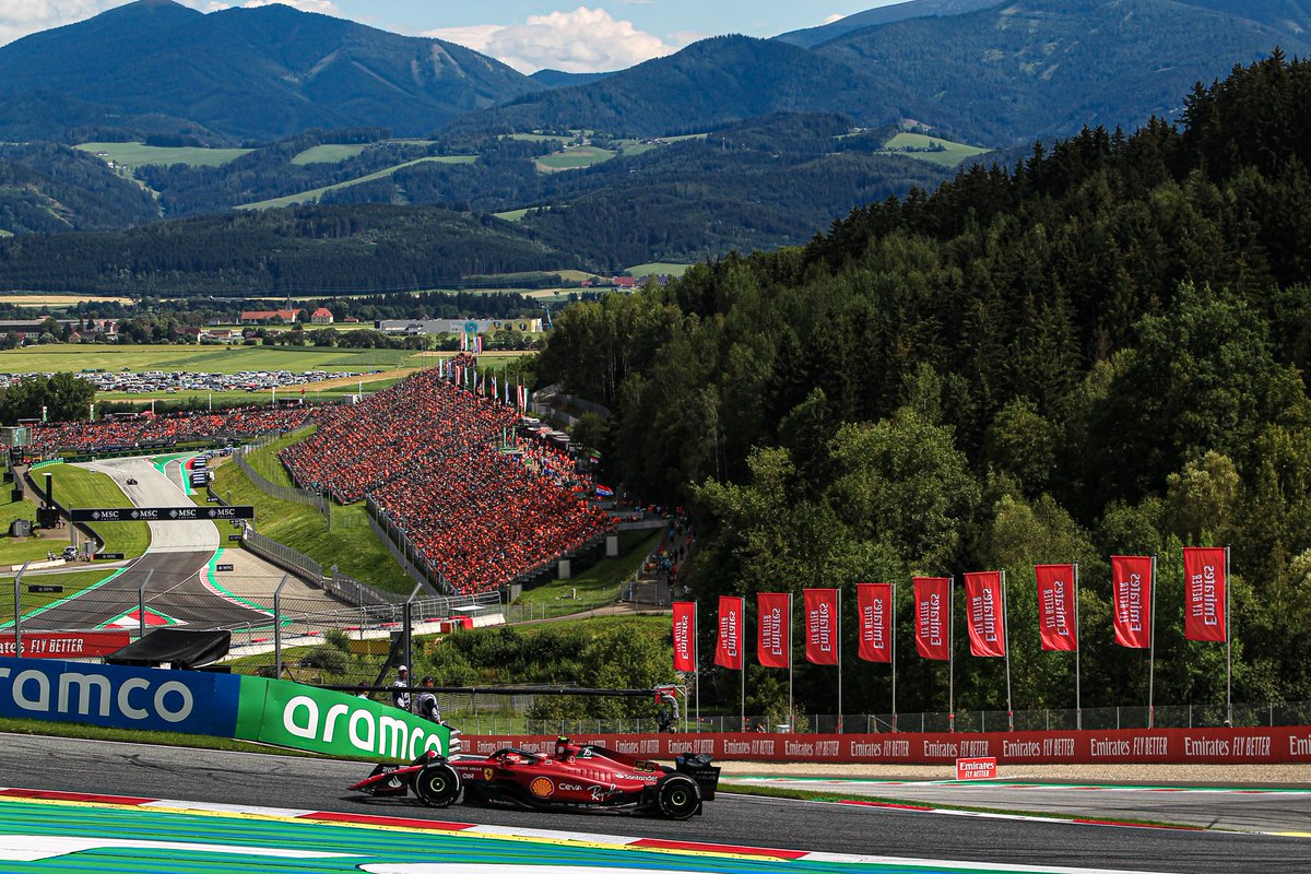 F1's tweet photo. 🇦🇹 DID YOU KNOW 🇦🇹

Nestling at the foot of the Spielberg mountains, the Red Bull Ring is 677m above sea level and has 63.5m of elevation change - second only on the F1 calendar to Spa-Francorchamps which has 102.2m! 📐

#AustrianGP #F1