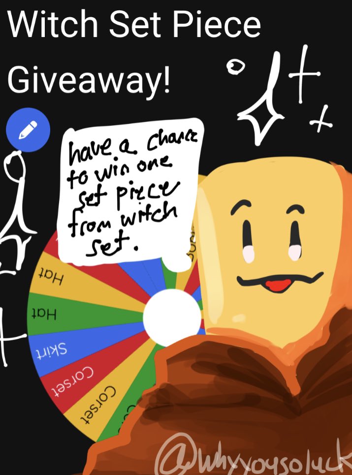 whyyousoluck's tweet photo. Witch set Piece Giveaway! 

Be able to win one set piece form the witch set in RH!

How to enter?
Follow me!
Retweet + Like
Turn on Notifications!

Extras/Hcs down below

Tags: #royalehigh #royalehighgivaways #royalehighgw #royalehightrades https://t.co/RQJYVw41oA