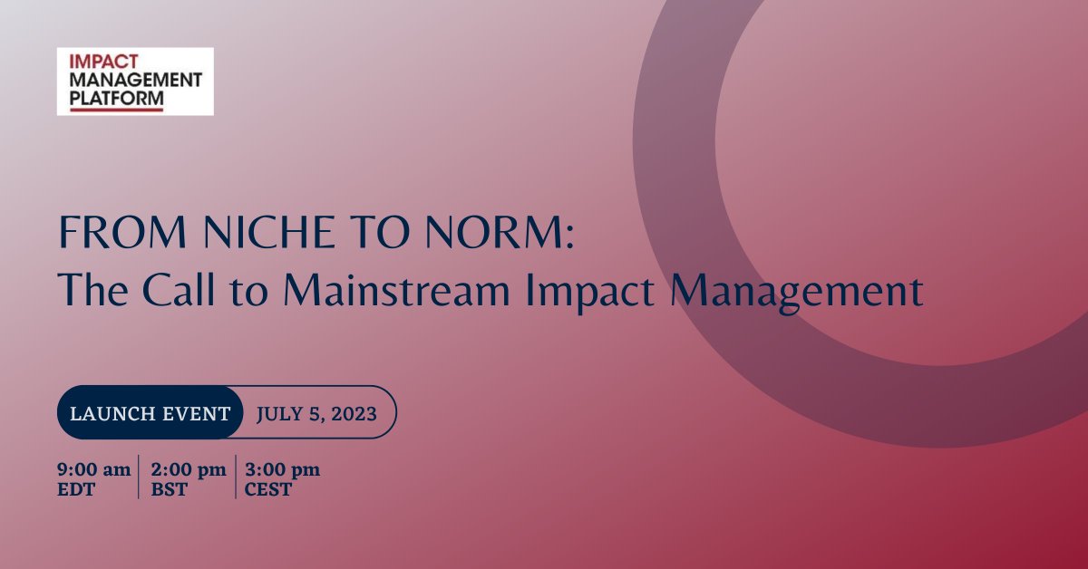 Partners of the Impact Management Platform are collaborating to improve standards for #ImpactManagement.

Join us on July 5 at 9:00am EDT to discover new resources to help achieve sustainability 👉 tinyurl.com/ImpactMgmtNow
