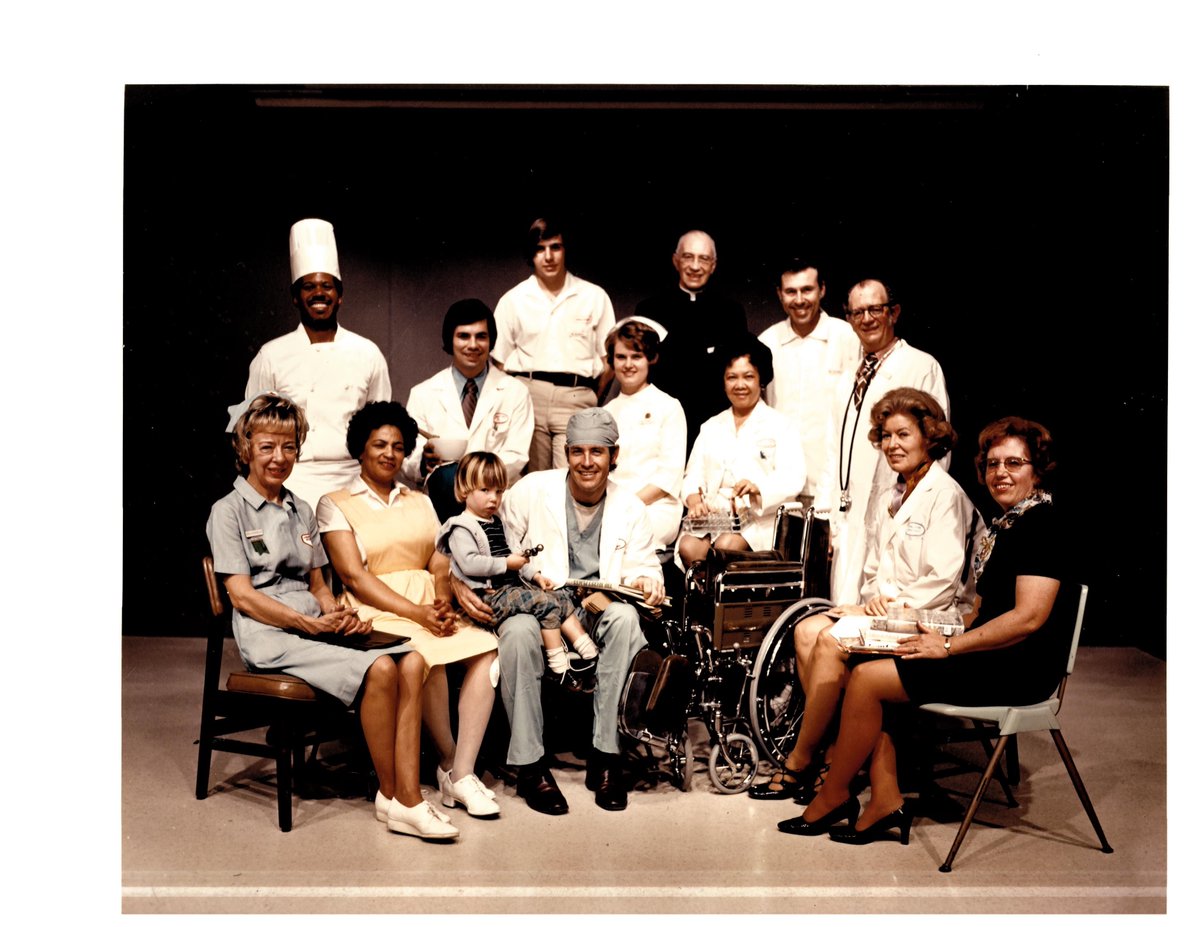 historyatnih's tweet photo. Through the years, it has been the staff that have made @NIHClinicalCntr special. This historic photo captures just a few of the people and professions that keep the CC running: doctors, surgeons, nurses, pharmacists, chefs, engineers, cleaners, and librarians. #70YearsOfFirsts https://t.co/mNWjY4SExX