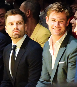 Sebastian Stan and Chris Hemsworth at Hugo Boss fashion show in Singapore