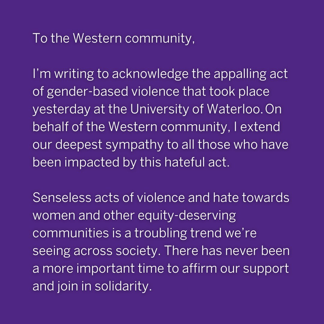 WesternU's tweet image. A message from #WesternU President Alan Shepard: standing in solidarity against gender-based violence.
