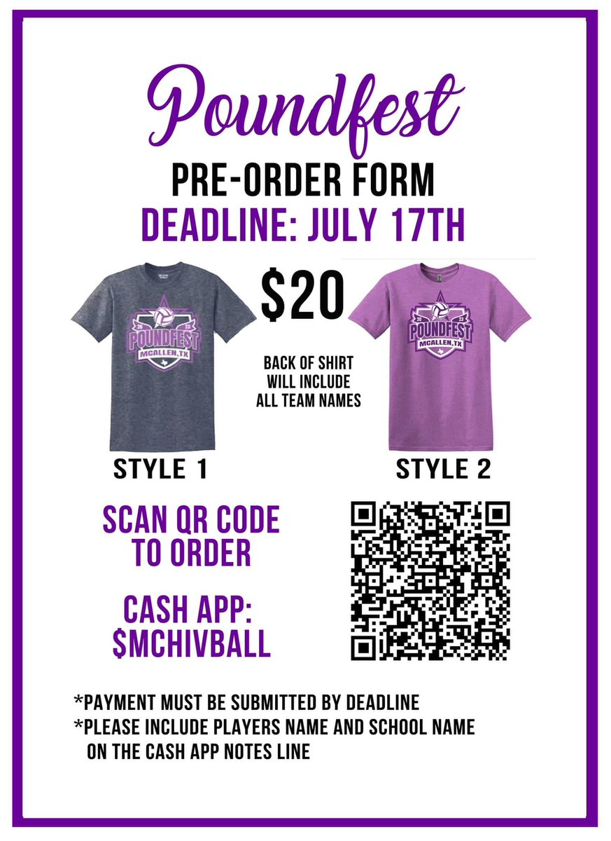 Shirt must be picked up during the Poundfest Tournament, August 10th - 12th. UPDATED FORM