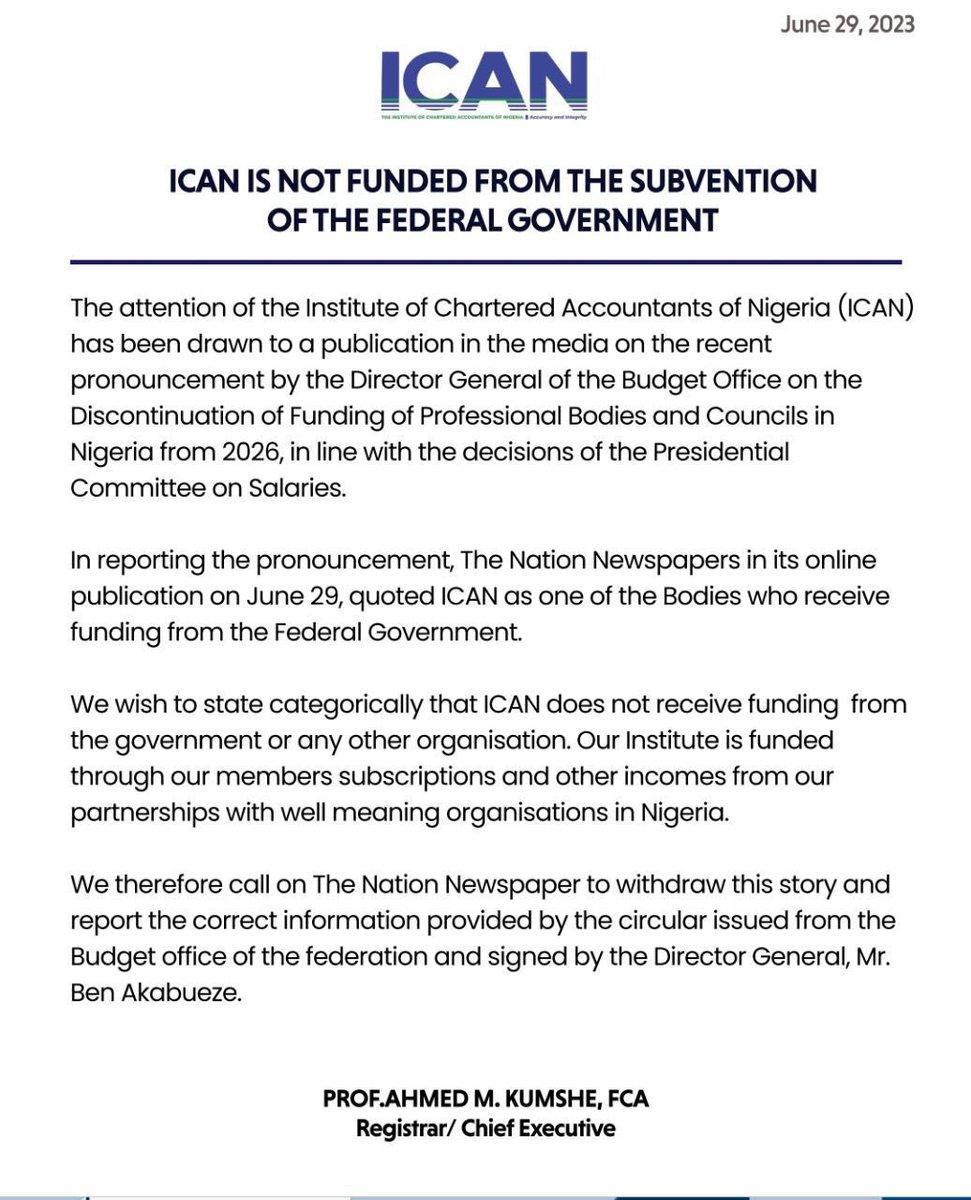 We are not funded by Subventions from the Federal Government - ICAN