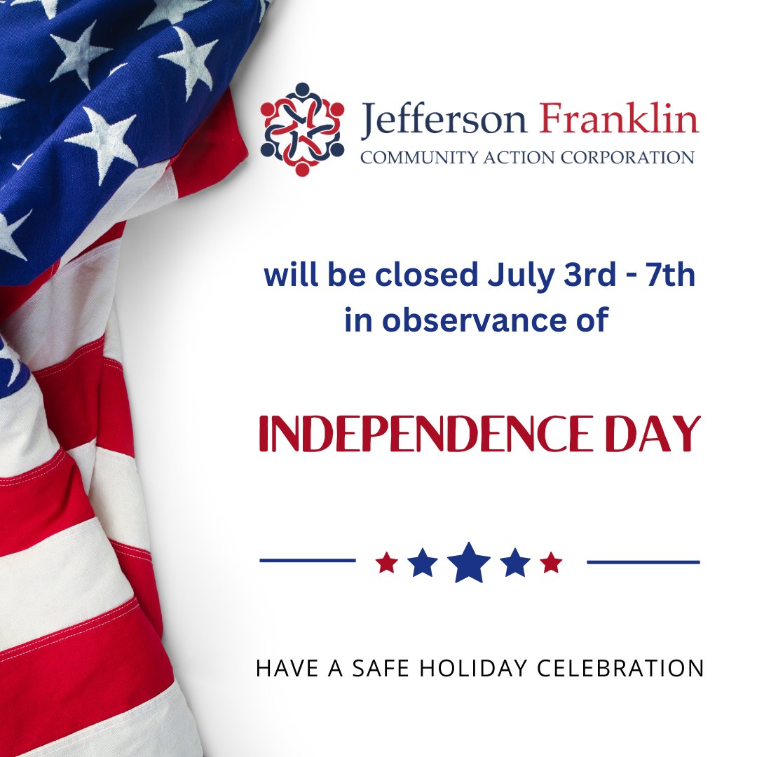 JFCAC_MO's tweet photo. All JFCAC locations, including the Arnold WIC office, will be closed for the entire week between July 3rd-7th, 2023. https://t.co/DBXhooKzjf