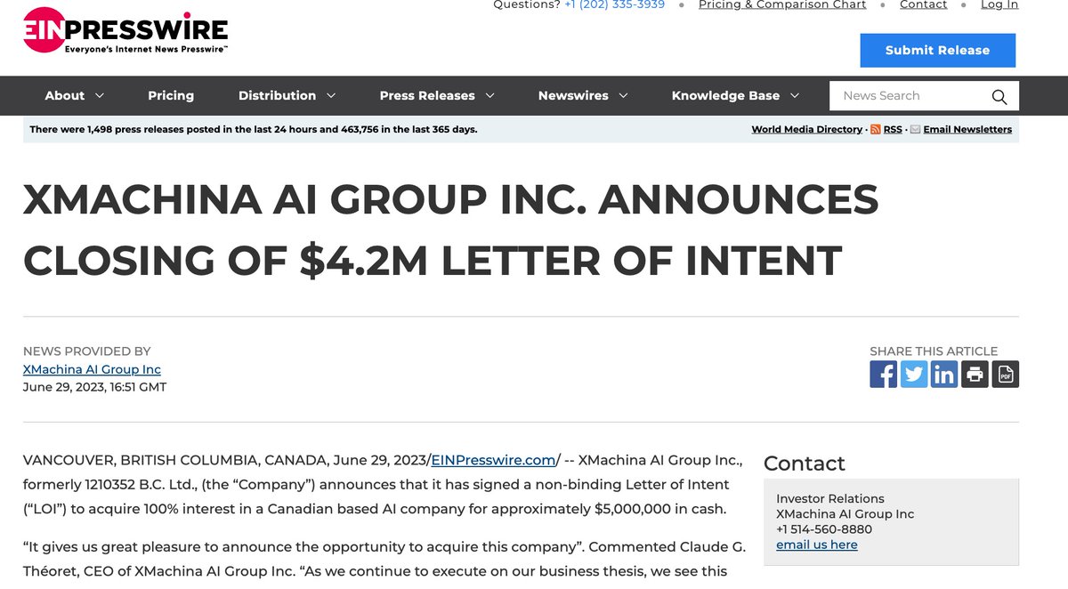 XMachinaAI's tweet image. 🟥 @XMachinaAI Group Inc. announces closing of $4.2m letter of intent.  XMachina AI Group Inc. announces signing a non-binding Letter of Intent to acquire a Canadian-based AI company. ow.ly/FT1K50P0QLj

#XMAI #acquisition #InvestinAI