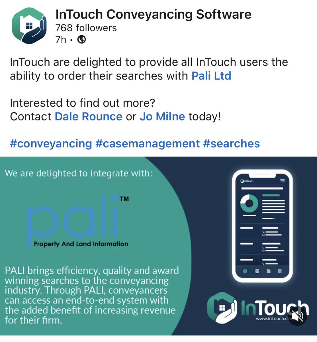 We’re glad to be part of such an innovative platform who, like us, are here to make #conveyancers’ lives easier.

Users of InTouch #CMS can now order their PALI #Searches seamlessly through the portal. No separate logins, no changing sites, no disconnect at all.

#NewPartners