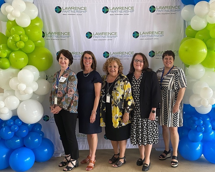 Attending the <a href="/lawrencepartner/">Lawrence Partnership</a> Annual Meeting at <a href="/RiverwalkLawre/">Riverwalk Innovation</a> from left, AgeSpan staff Martha Leen, Christine Tardiff, Joan Hatem-Roy, CEO &amp; <a href="/lawrencepartner/">Lawrence Partnership</a> board member, Jennifer Raymond &amp; Susan Geier
#community #growbettertogether