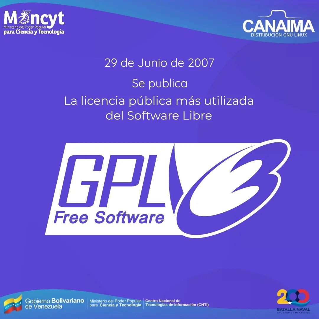 ks7000's tweet image. instagram.com/p/CuFDn0jums4/
Un día como  hoy del año 2007 se publica una de las licencias más usadas en el mundo  del software libre la Licencia Pública General de GNU versión 3 o #GPLv2.