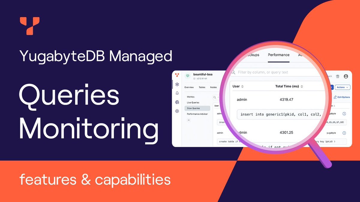Yugabyte's tweet image. Check out the latest YugabyteDB Managed feature video from Yugabyte expert Denis Magda!💡

In his short video, Denis details how can monitor and optimize #queries in real-time for your #YugabyteDB Managed cluster!🚀

Watch now! ⬇️
hubs.la/Q01WcTHy0