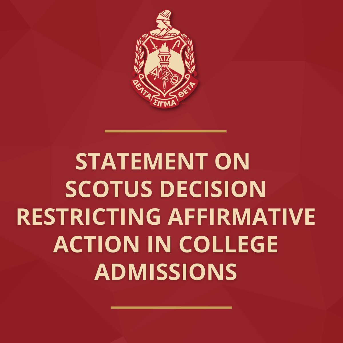 dstinc1913's tweet photo. Statement on SCOTUS Decision Restricting Affirmative Action In College Admissions -- https://t.co/CP9CZdHsZI

#DST1913 #ForwardWithFortitude https://t.co/w2sg8af0Jk