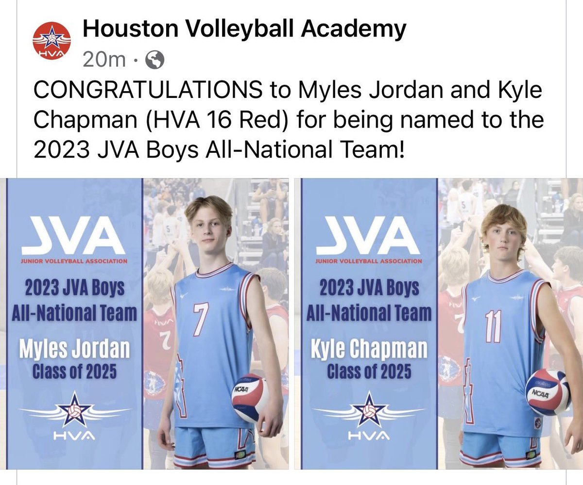 Honored to make the JVA Boys All-National Team along with @Myles___Jordan!