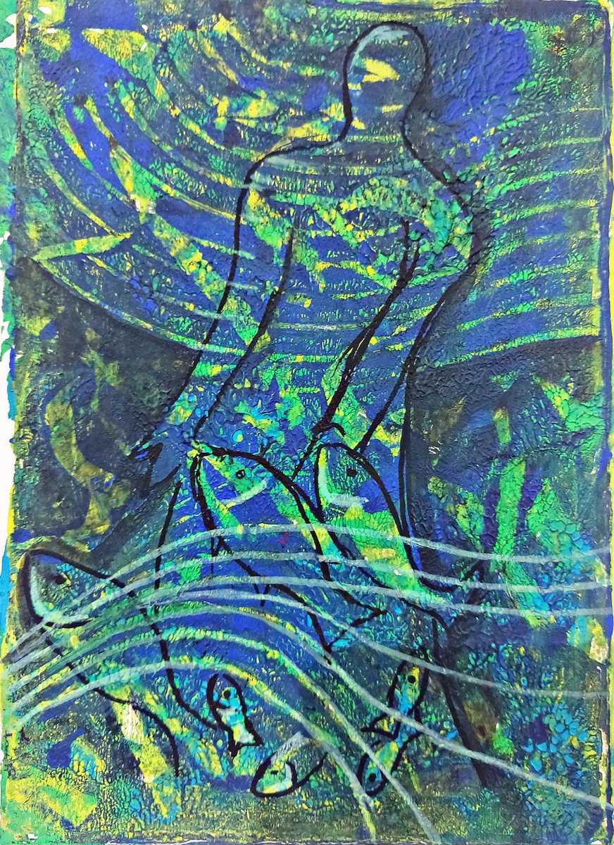 الصياد الوان اكريليك على ورق حجم 18/13 سم