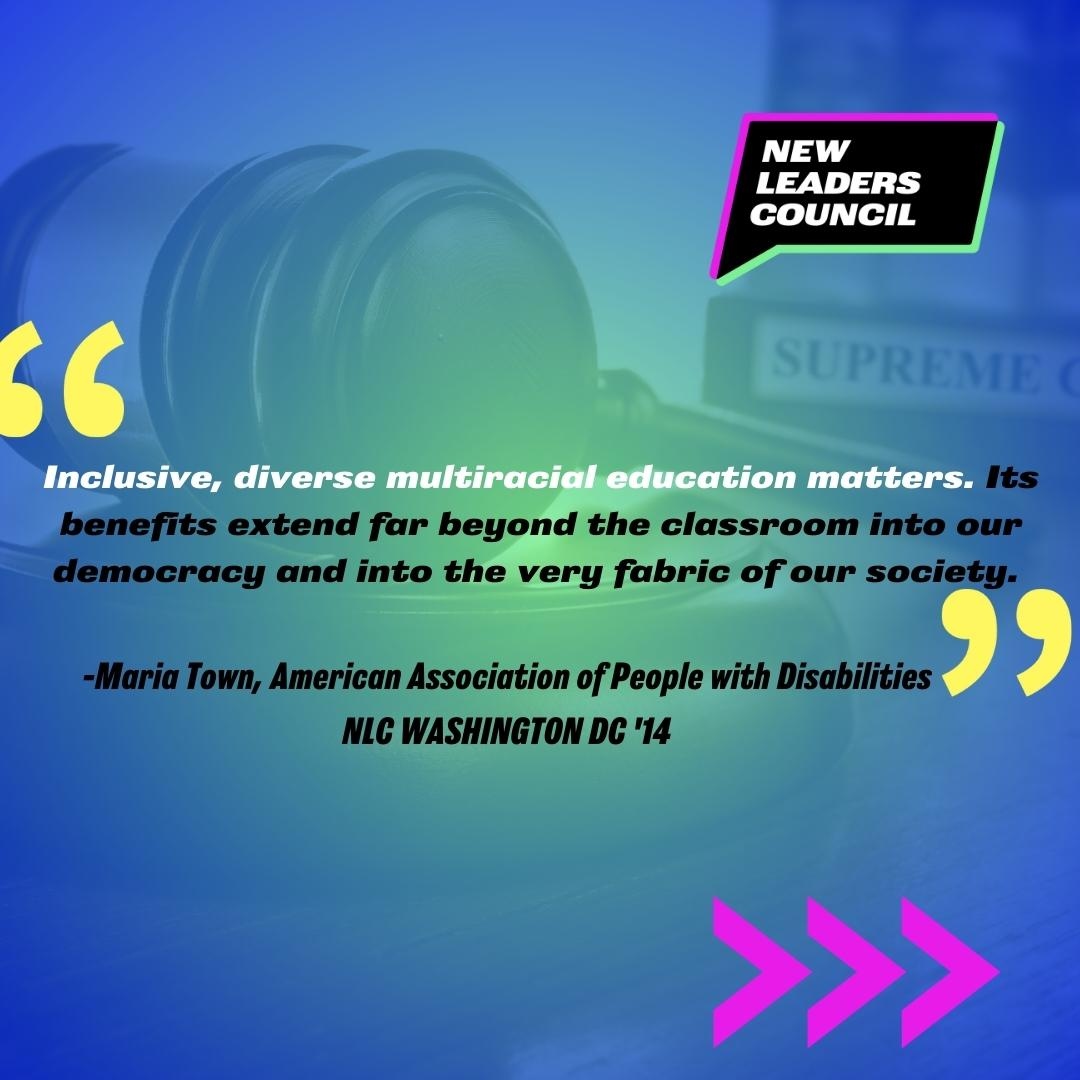 NLC's tweet photo. Today the SC effectively struck down affirmative action. Hear from NLC CEO Clare Bresnahan-English (NLC Washington DC 2012) and alums Rakim Brooks (NLC New York City 2019) and Maria Town (NLC Washington DC 2014) on how our movement for educational equity will not be stopped. https://t.co/cFZYFnBFtH