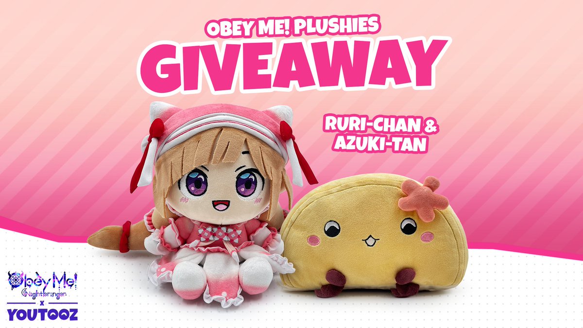 #obeyme plushie giveaway 🩷 

to enter retweet for ruri-chan & like for azuki-tan! 

3 winners for each announced july 4th 🥞