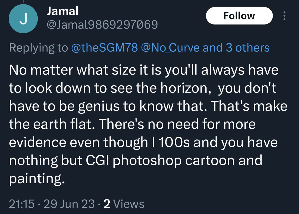 theSGM78's tweet photo. Seemingly the horizon rises to eye level, always....but also you always have to look down to see the horizon.
Make your mind up!
#flatearth #FEfail #flatearthfail https://t.co/BfyJLhJrfd