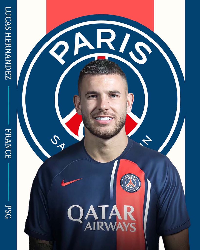Kick_Ups's tweet photo. 𝐋𝐮𝐜𝐚𝐬 𝐇𝐞𝐫𝐧á𝐧𝐝𝐞𝐳 >> 𝐏𝐒𝐆🚨

Paris Saint-Germain are set to sign Lucas Hernandez from Bayern Munich. Total package worth €48/50m. Contract to be valid until June 2026 + 1 year option. Already in Paris for medicals.🔵🔴#PSG 

Official by this weekend.🇫🇷#Transfers https://t.co/3IycA7WLtM