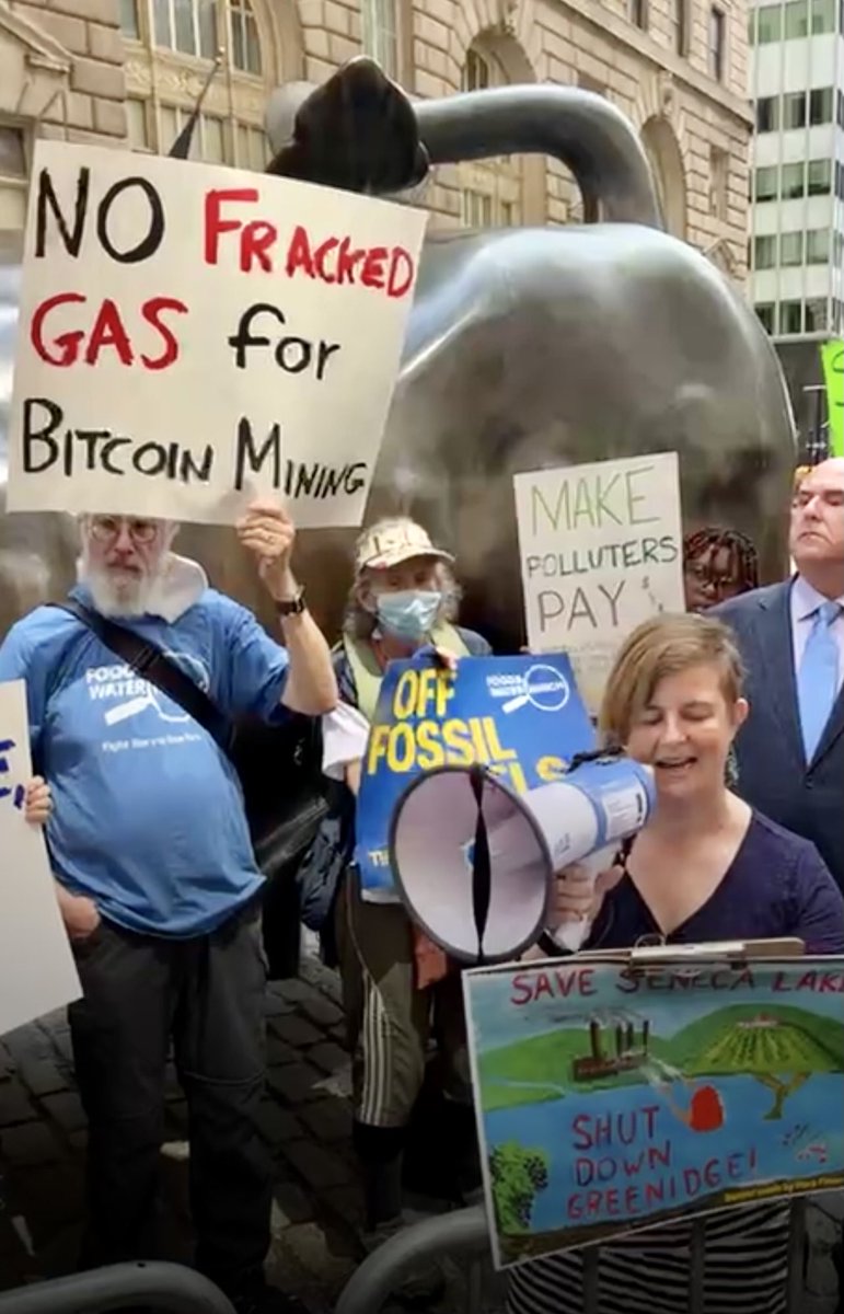 seneca_lake's tweet photo. Thanks to our friend ⁦@kimfraczek⁩ with ⁦@SaneEnergy⁩ for standing up for the climate in saying “Get Greenidge Out”. A year after its Title V Air Permit was denied, they’re still burning fracked gas for crypto. Enough! https://t.co/Wju6xGPNjH