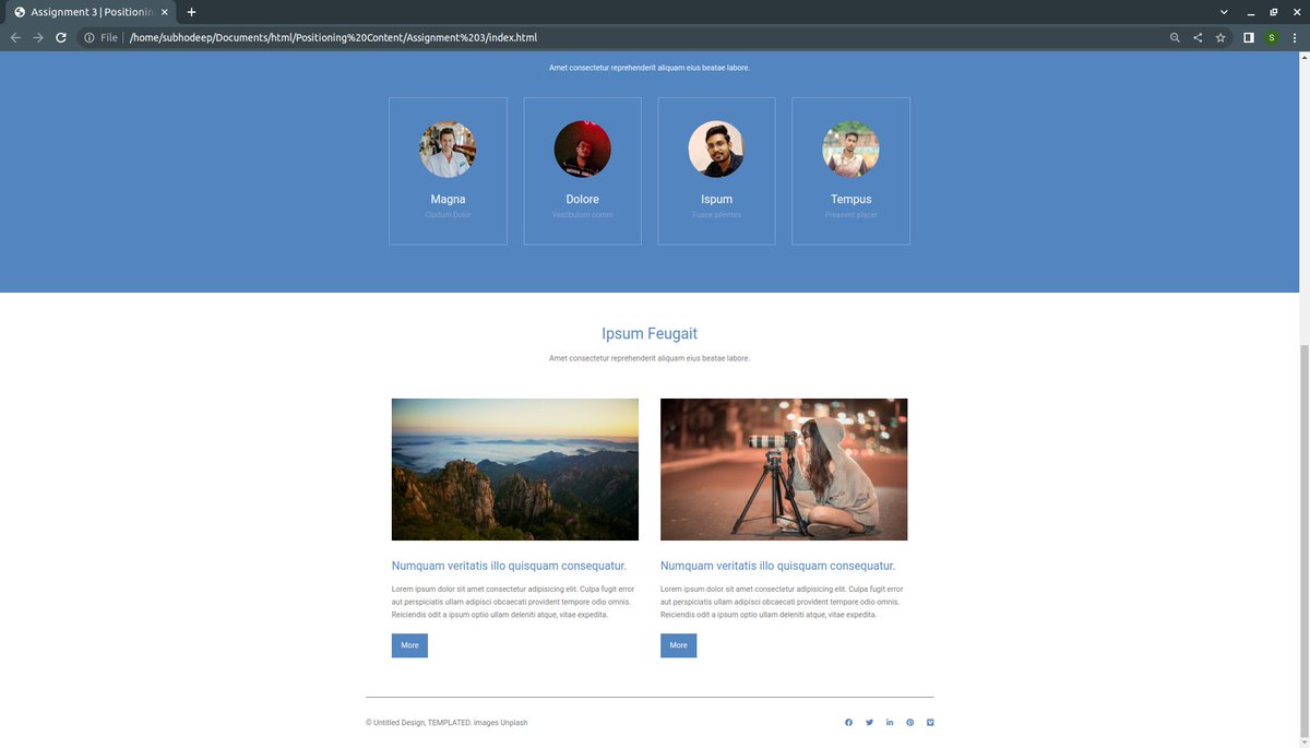 subhadip_goraii's tweet image. Day 15 of #100DaysOfCode 
.
.
Create a web page using uniquely content positioning techniques.

#selftaughtdeveloper
#CodeNewbies
#learningtocode
#lovetocode