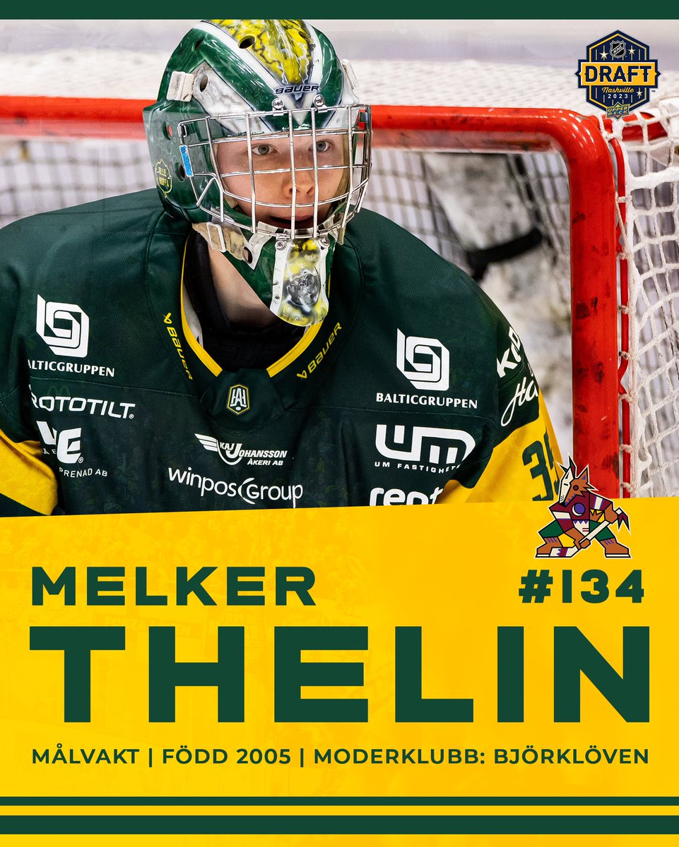 Bjorkloven's tweet photo. Melker Thelin vald av Arizona Coyotes som nummer 134 i NHL-draften 2023! #björklöven https://t.co/IwEJ8tHDPN