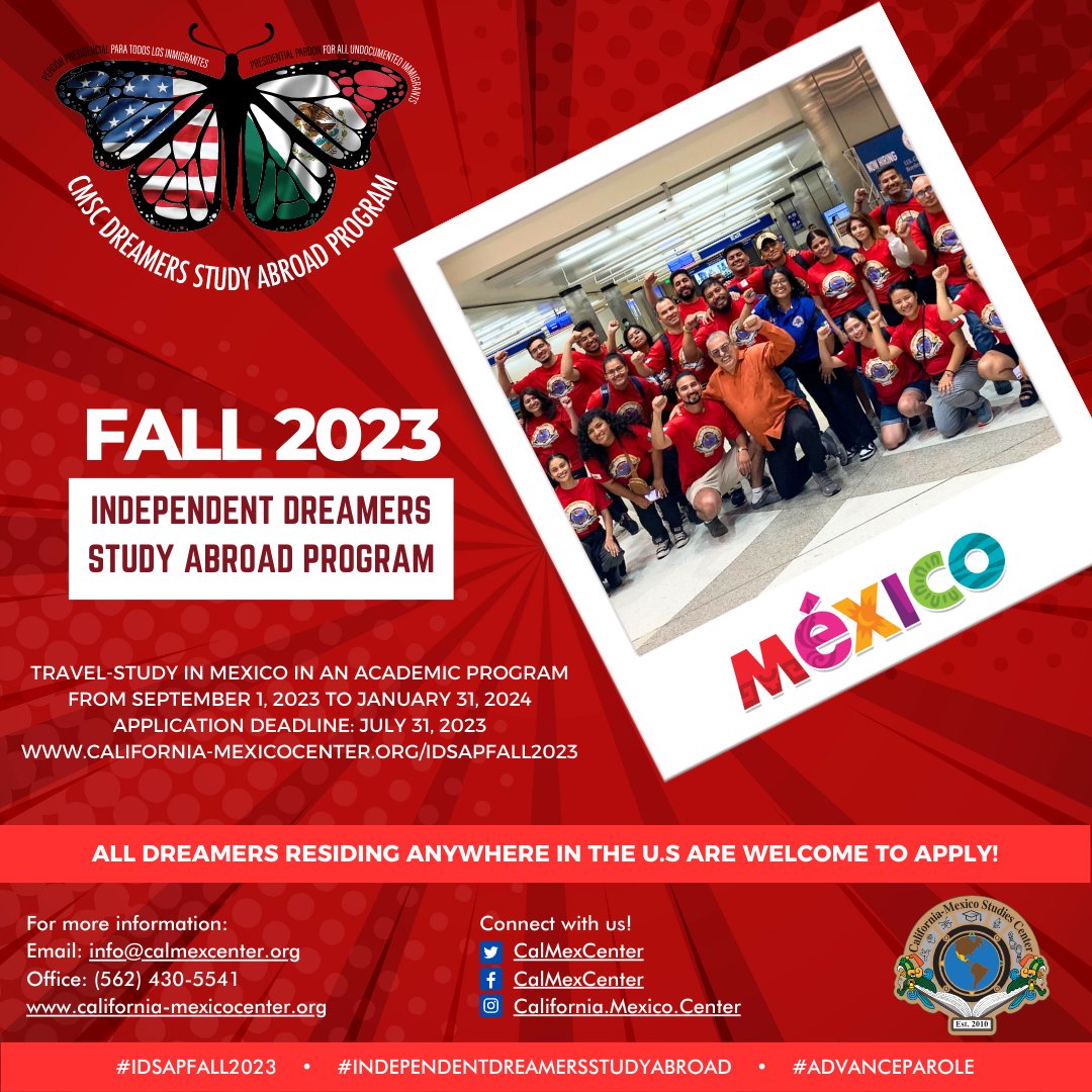 CalMexCenter's tweet photo. NEW Fall 2023 Independent Dreamers Study Abroad Program Application NOW OPEN! - https://t.co/6d2wys3bBR https://t.co/4eBXTs211m