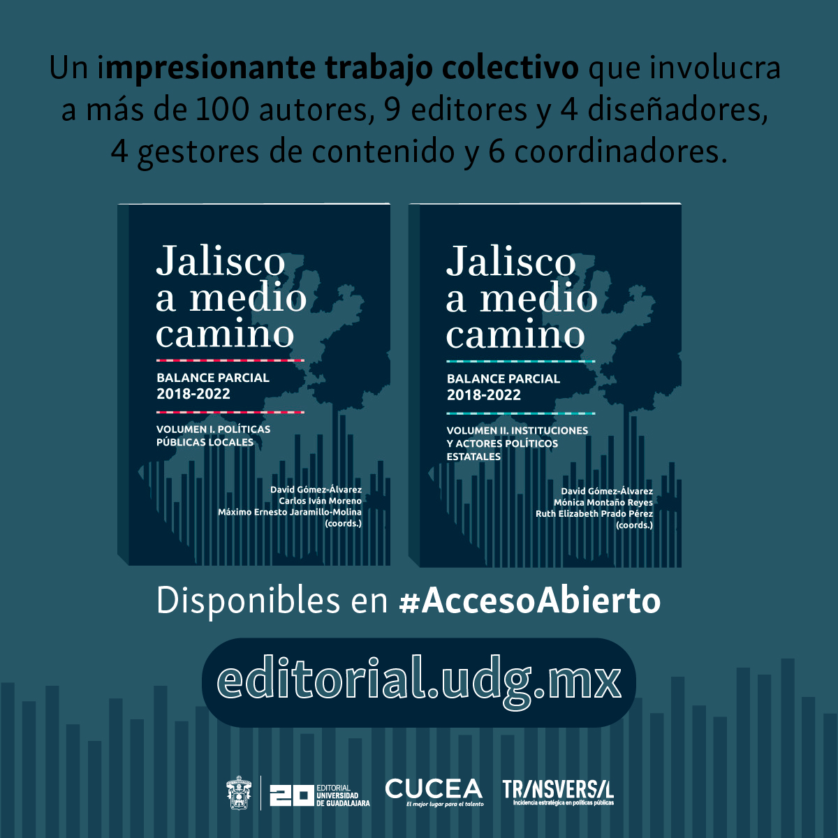 editorialUDG's tweet photo. #LibrodelaSemana 

Jalisco a medio camino es un impresionante trabajo colectivo que involucra a más de 100 autores, 9 editores y 4 diseñadores, 4 gestiones de contenido y 6 coordinadores. 

📚 Ambos tomos disponibles en #AccesoAbiertoUDG aquí: https://t.co/F1Ga7cJ9xt https://t.co/c76vIHndio