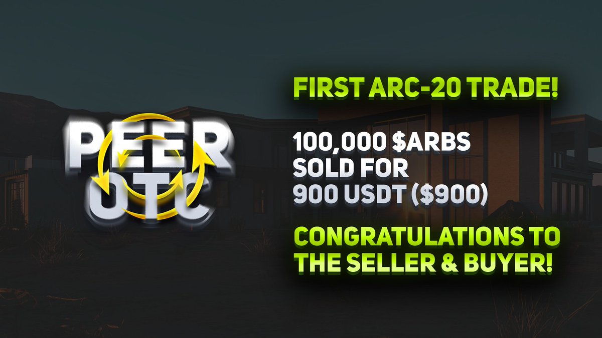 🚨 SUCCESSFUL TRADE! 🚨

100,000 $Arbs sold for $900!  

> Trade your favorite #ARC20 assets with 
<a href="/peerotc/">PeerOTC</a>

discord.gg/DEpF3DmuWH 

#Drc20 #BRC20  $Arbi   <a href="/Arbscriptions/">Arbscriptions Protocol</a>