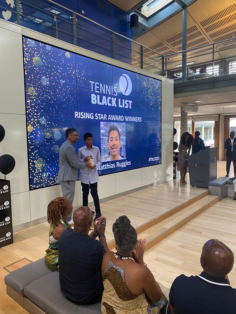 Leon_Mann's tweet photo. A real honour to present the Rising Star awards at the inaugural @tennisblacklist celebration at the National Tennis Centre in Roehampton. 

Huge congratulations to founders @AnnemarieBatson &amp; @RJDKSackey - you guys smashed it!!!! 

#TBL2023 https://t.co/AT8zFDckAW