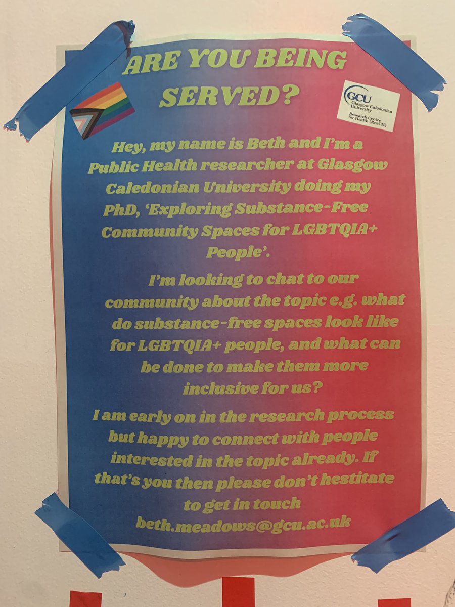 Great event tonight with @LGBTQISubUse - it was so good to see an alcohol free event (mindfulness movement session) happening in such an important local Queer space. More of it please! We distributed posters for past and present research projects too. #alcoholresearch #LGBTIQ