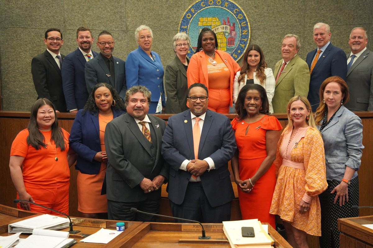 ToniPreckwinkle's tweet photo. Today at the Cook County Board meeting, we came together to honor Gun Violence Prevention Month. It's a crucial time to address this urgent issue and work towards creating safer communities for all. #EndGunViolence #CommunitySafetyMatters https://t.co/0Km93u15FZ