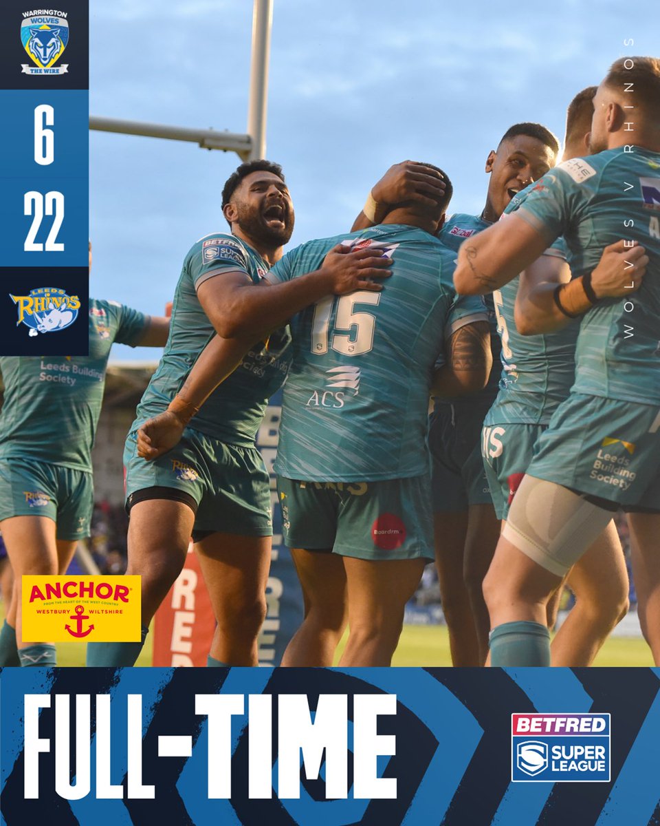 leedsrhinos's tweet photo. FULL TIME  Wolves 6 - 22 Rhinos
The Rhinos seal another vital win with a second half try from Richie Myler and some impressive defence to keep the home side out https://t.co/tn33ndWCx2