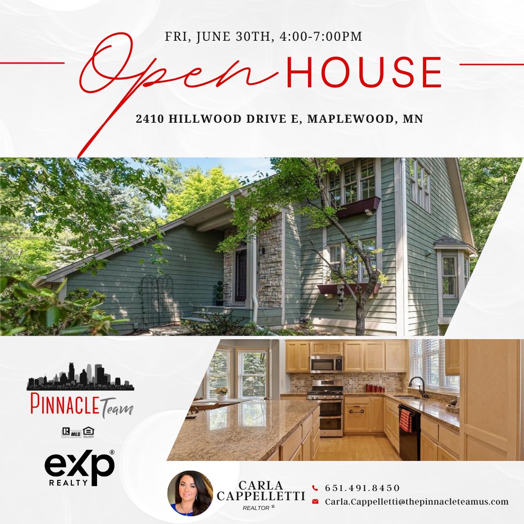 We are having an Open House Saturday!

#OpenHouseMN #MaplewoodMN #PinnacleTeam #EXPRealty #ForSaleMN #CarlaCappellettiRealtor