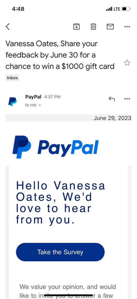 MeetElena556's tweet photo. @PayPal Hi, is this a legit mail from y’all? Y’all sharing gift cards now https://t.co/vZWptA75ie