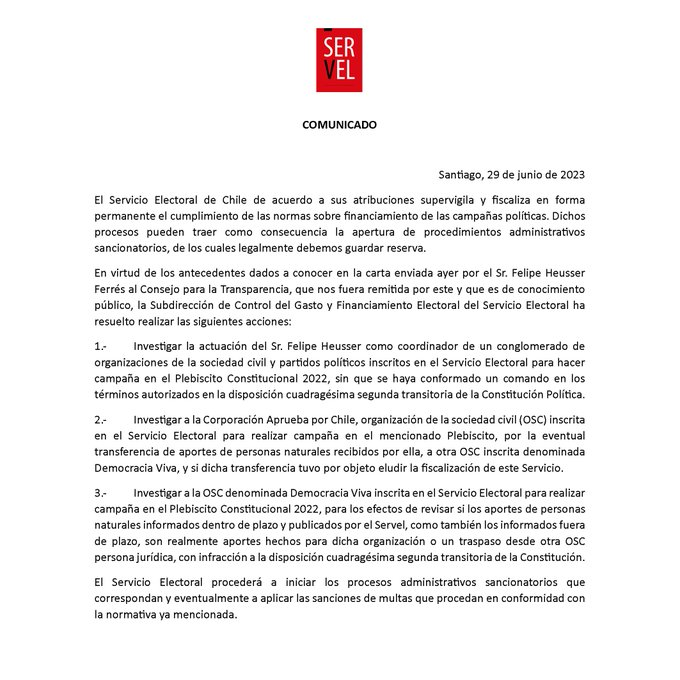 🔴 #URGENTE | DURO GOLPE A BORIC: El Servel ha resuelto investigar las platas a la campaña del Apruebo. Podría revertir delito d intervencionismo y malversación d fondos públicos para financiar campañas políticas por parte del Gobierno d Boric.

#CataGate Instituto Nacional Tohá