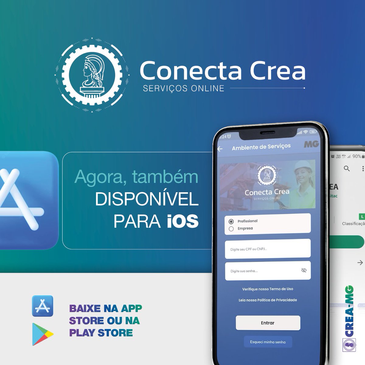 O novo App do Conselho, o Conecta Crea, finalmente está disponível para download no Sistema iOS!

Baixe agora o ‘Conecta Crea’ para iOS na App Store ou para Android na PlayStore! 📲